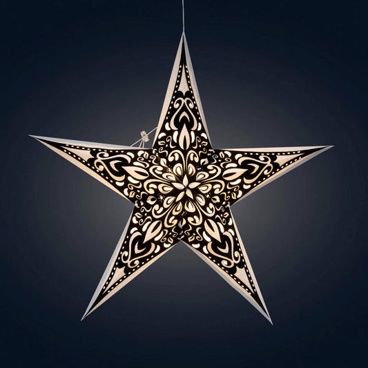 Narna 5 Point 24" Black/Pearl Paper Star Lantern Light