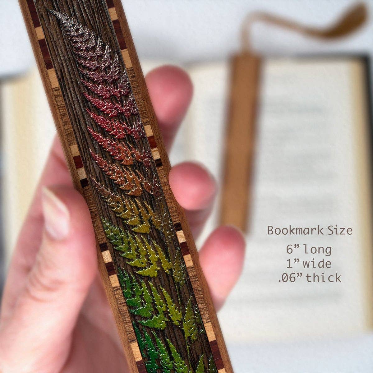 Sword Fern Engraved with added Color Wood Bookmark