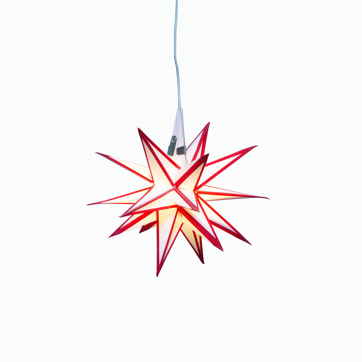 Moravian Mini Star White /Red Paper Star Lantern Light, ~ 7&quot;