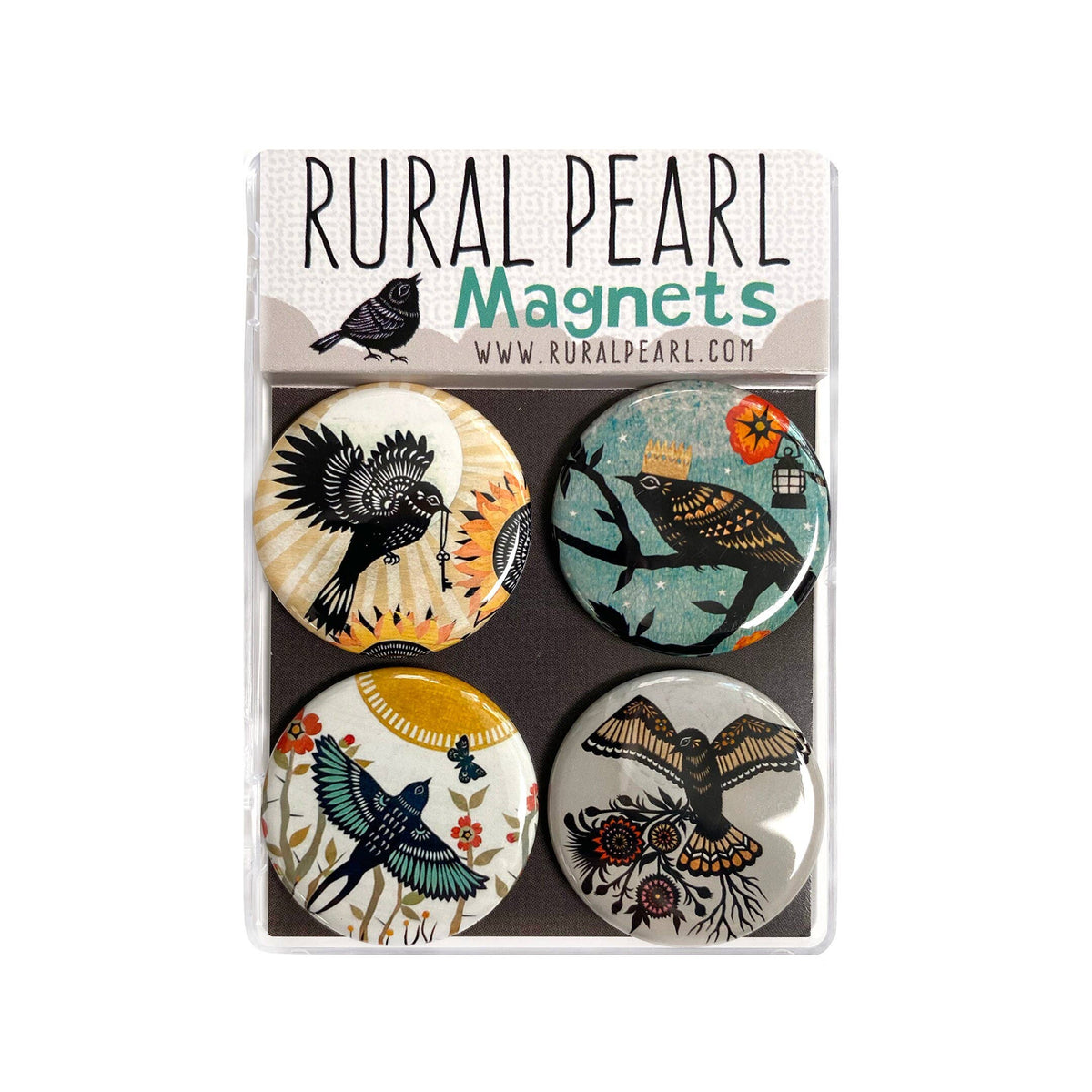 Birds Magnets - Set of 4 - 1.25 inch Magnets