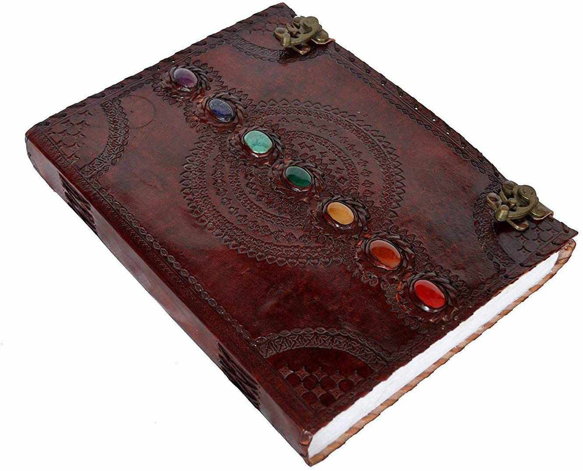 Chakra Stone Embossed Handmade Jumbo Leather Journal