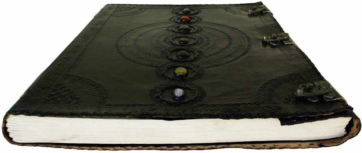 Chakra Stone Embossed Handmade Jumbo Leather Journal