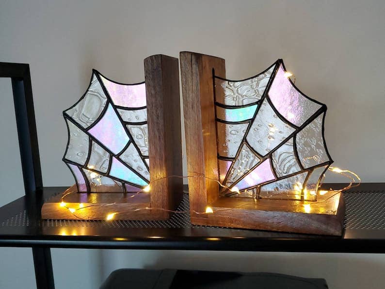 Stained Glass Spider Web Bookends