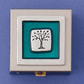 Tree of Life Green Pewter Resin Pill Box