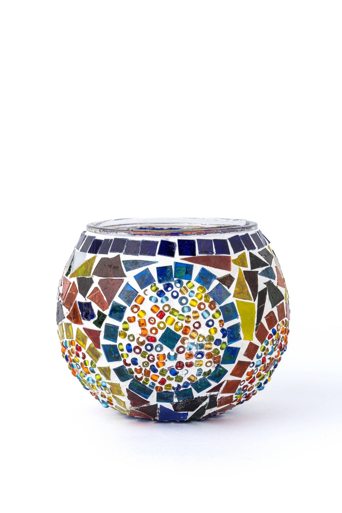KAFTHAN Large Mosaic Glass Candle Holder: Multicolor Center Circle