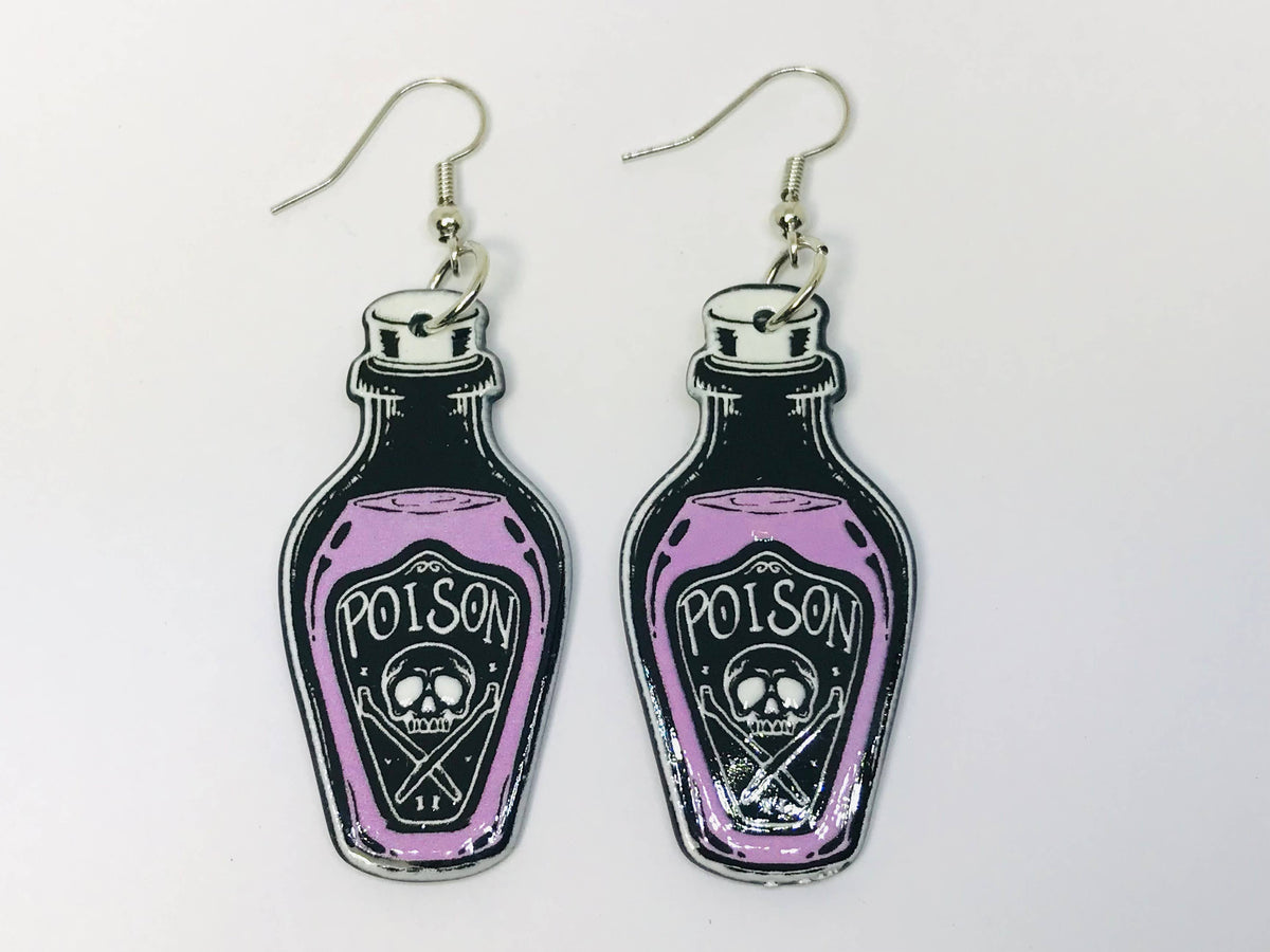 Acrylic Earrings, Poison Bottle Earrings Gothic